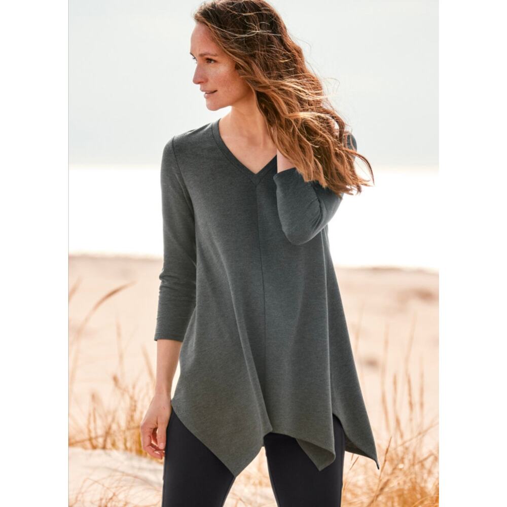 Womens Garnet Hill Popover Knit Tunic Size Large Charcoal Gray Lagenlook